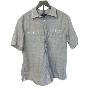 CREMIEUX CLASSICS Mens Blue White Cotton Short Sleeve Button Up Shirt Size L
